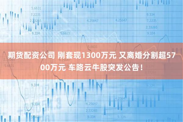 期货配资公司 刚套现1300万元 又离婚分割超5700万元 车路云牛股突发公告!
